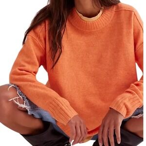 Free People Women's Phoebe Oversized Pullover Tunic Sweater Orange Sz Small Boho